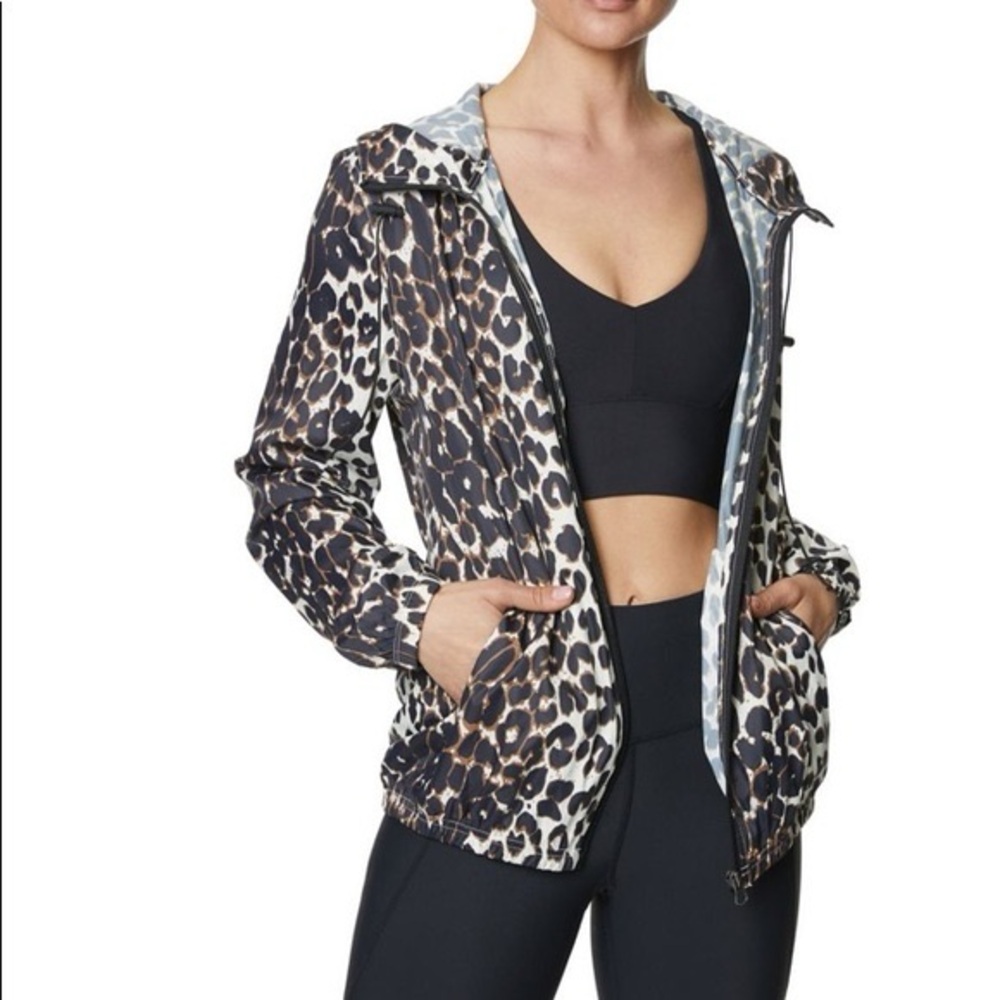 Betsey Johnson Performance Leopard Animal‎ Print Hoodie Windbreaker Jacket Small